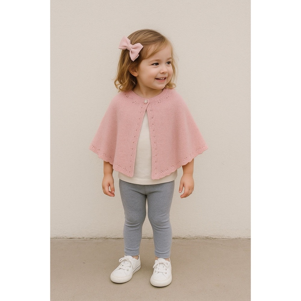 Strasburg Pink Knit Poncho Shawl Girls 2Y-3Y Casual Cottage Cotton Unique Pastel